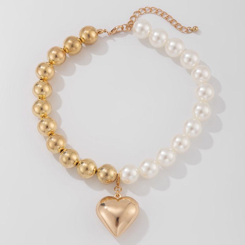 Multi-layer Ccb Round Beads Heart Pearl Necklace