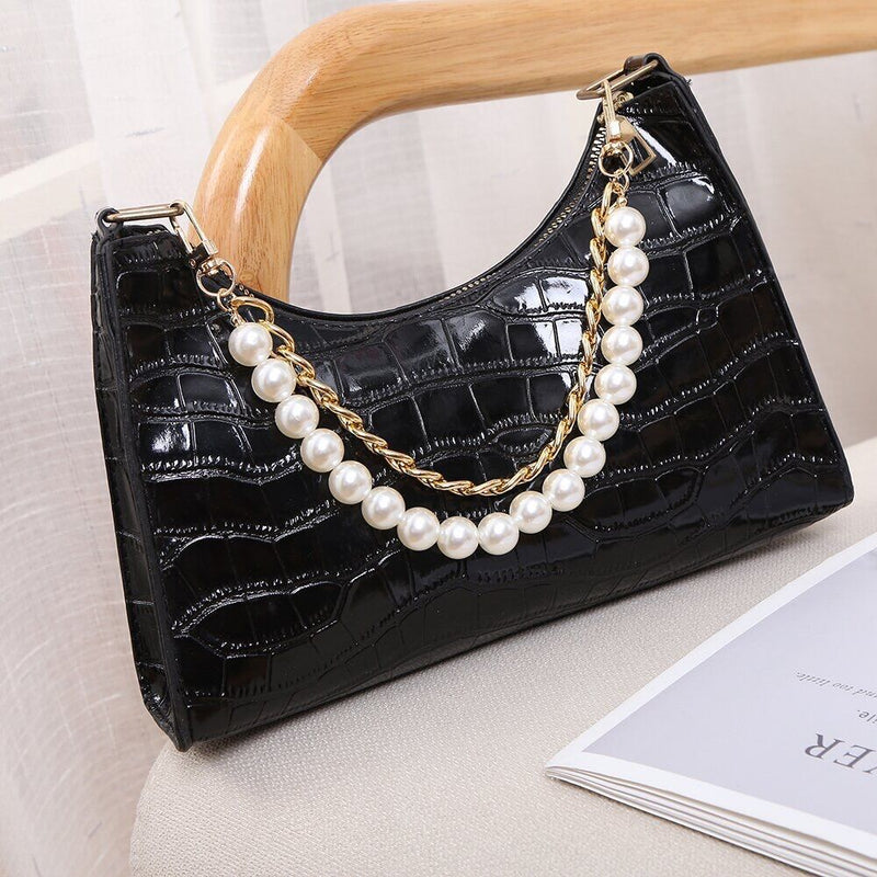 Short Handle Chain Pearl Chain Purse Straps Shoulder Pearl Metal Chain