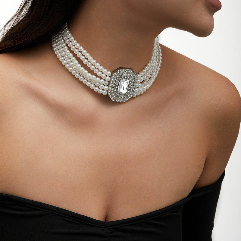 Sweet Sparkling Stone Layer Pearl Necklace