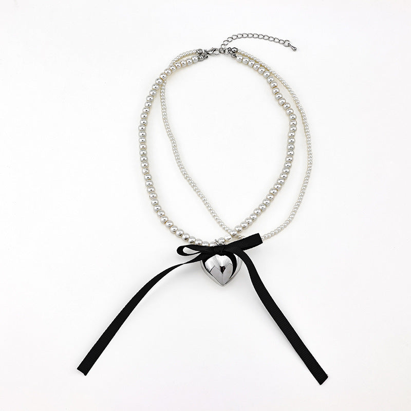 Multi-layer love Pearl Bow Necklace