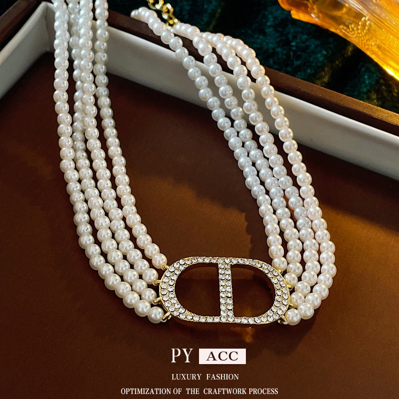 Elegant Layered Imitated Pearl Beads Chain Short Choker Necklace