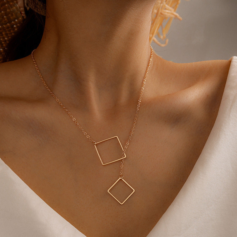 Hollow Square Pendant Necklace for Women