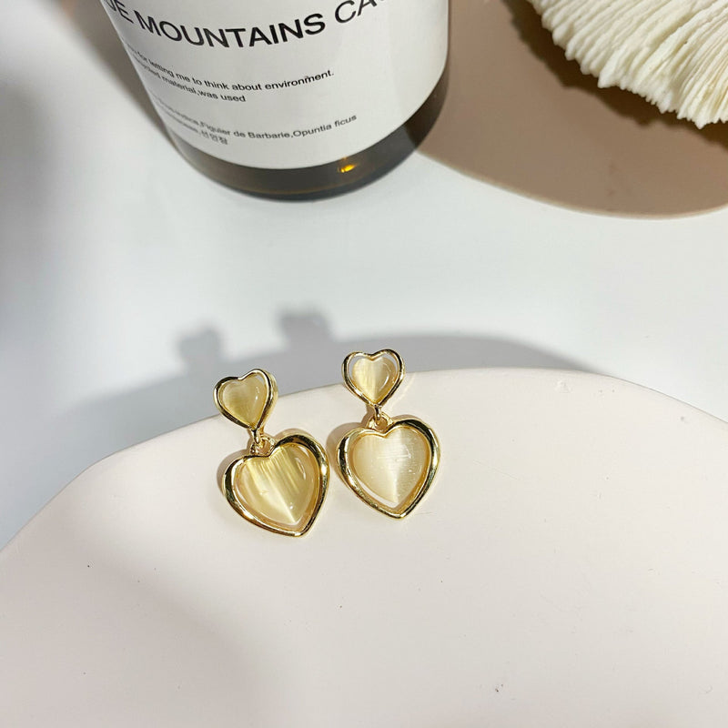 Opal Heart Stud Drop Earrings