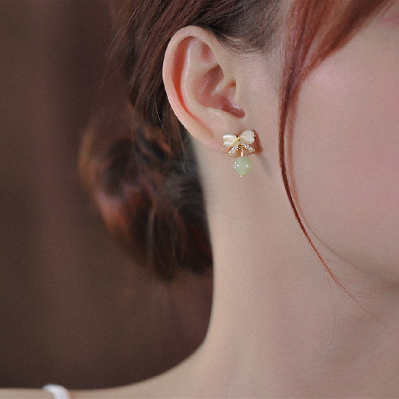 Opal Bow Stud Earring