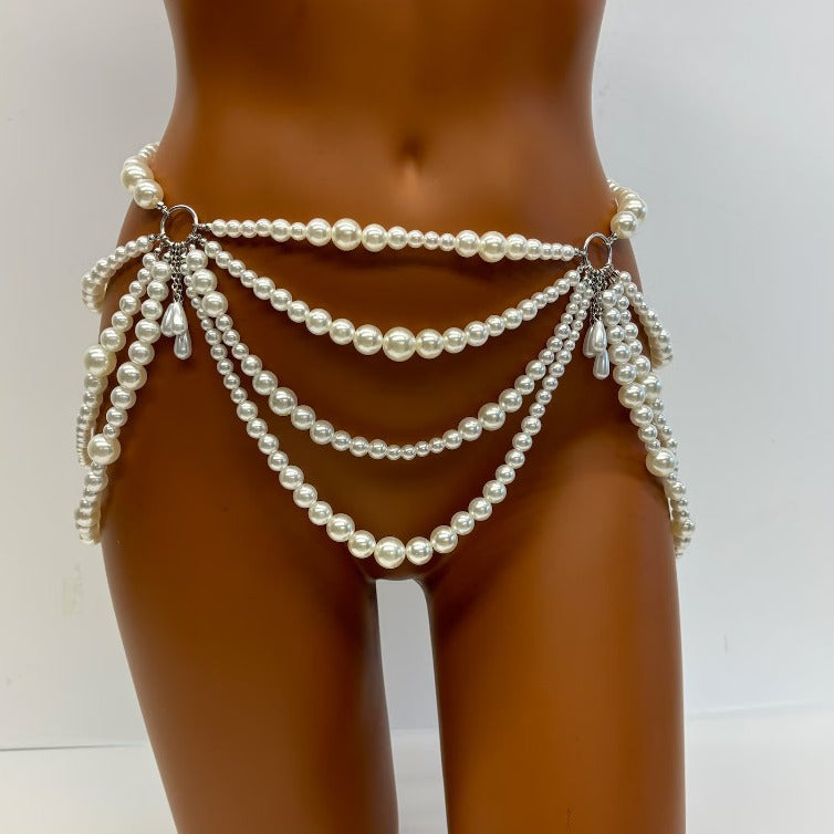 Women Multi Layer Pearl Waist Chain for Women