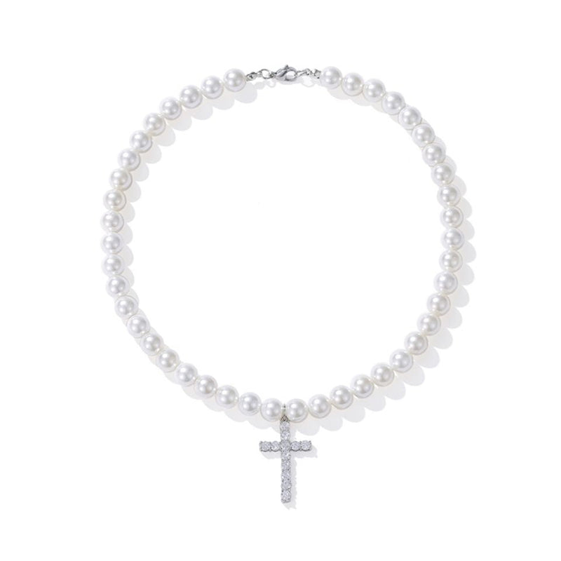 Cross Pendant Pearl Beaded Necklace