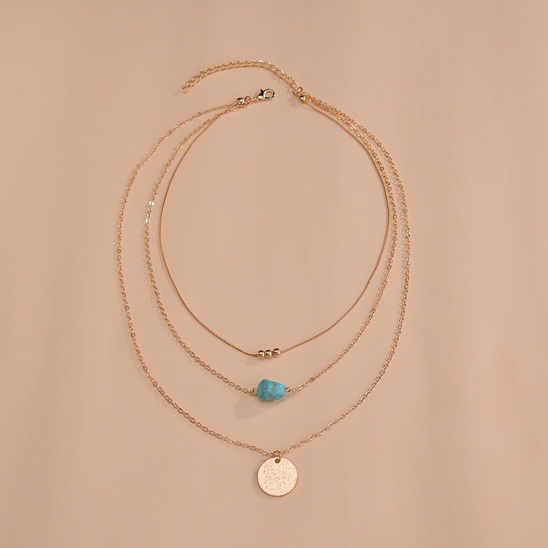 Double-Layer Necklace Water Drop Turquoise Pendant