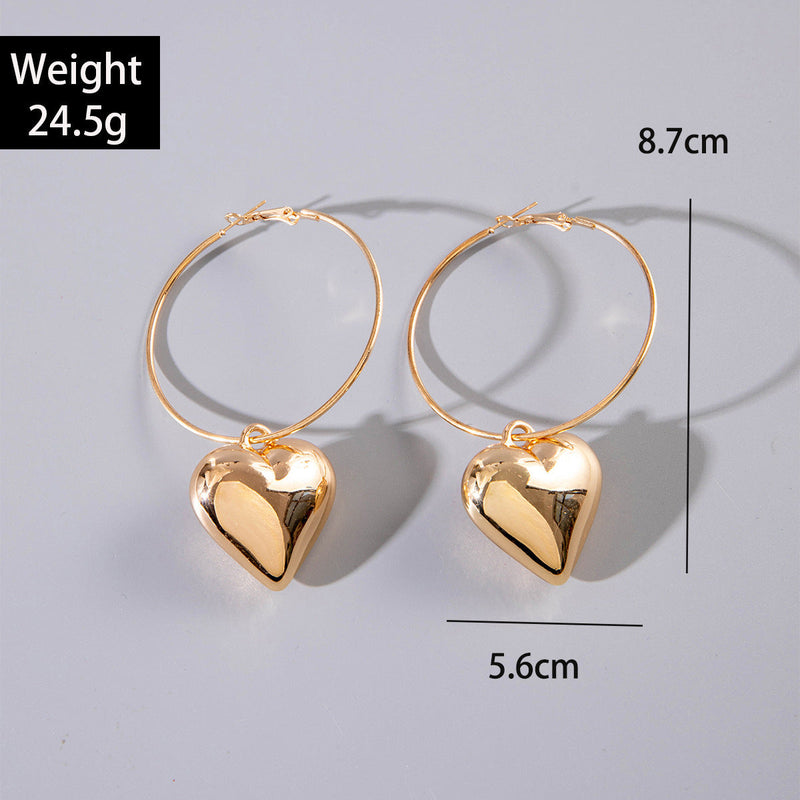 Big Large Heart Pendant Hoop Earrings