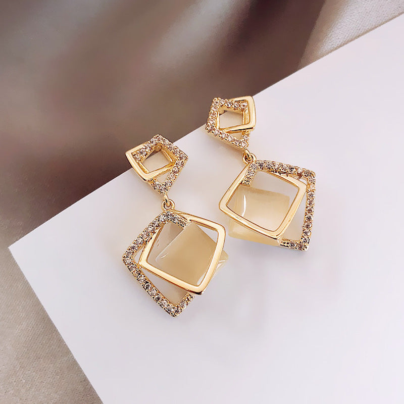 Multilayer square Opal Earrings