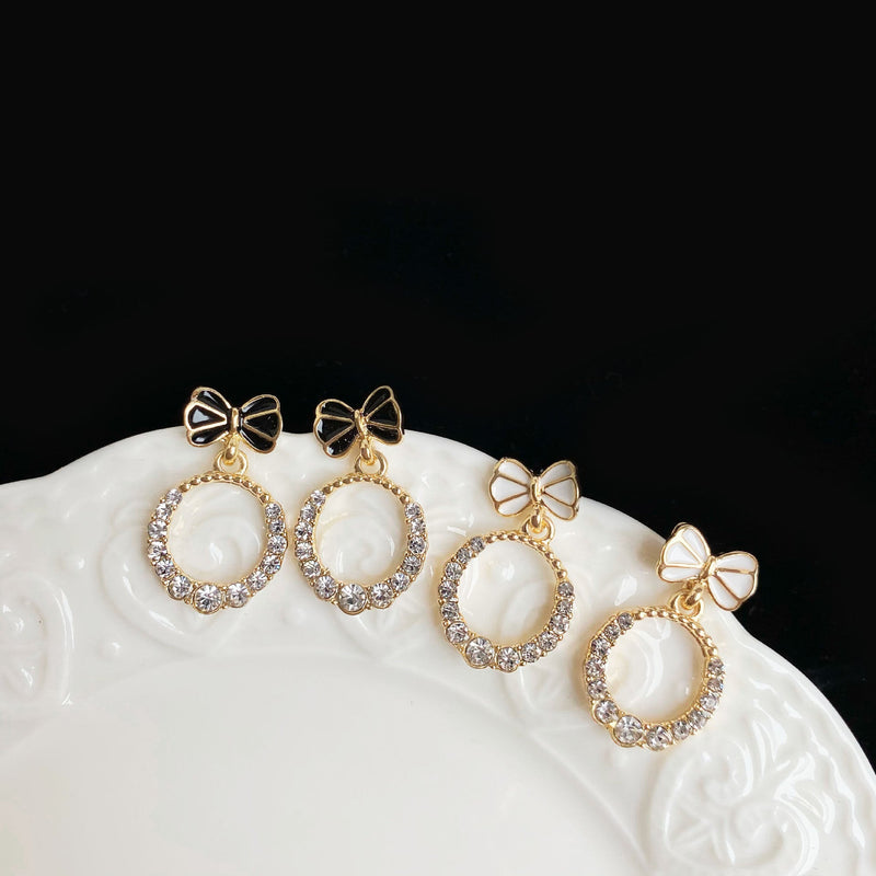 Sweet Bow Crystal Round Circle Earrings
