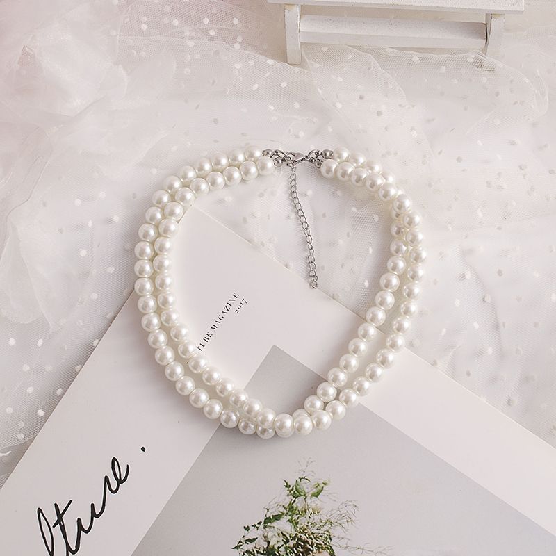 Vintage Layered Pearl Choker Necklace Double Strand