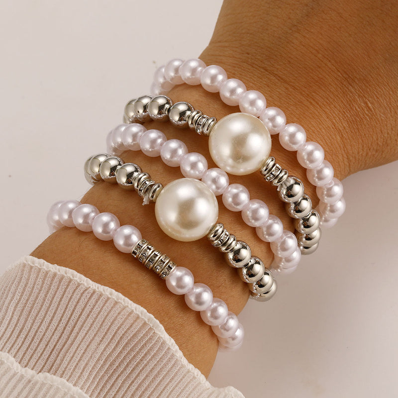 Exaggerated Pearl Layered Bracelet Set