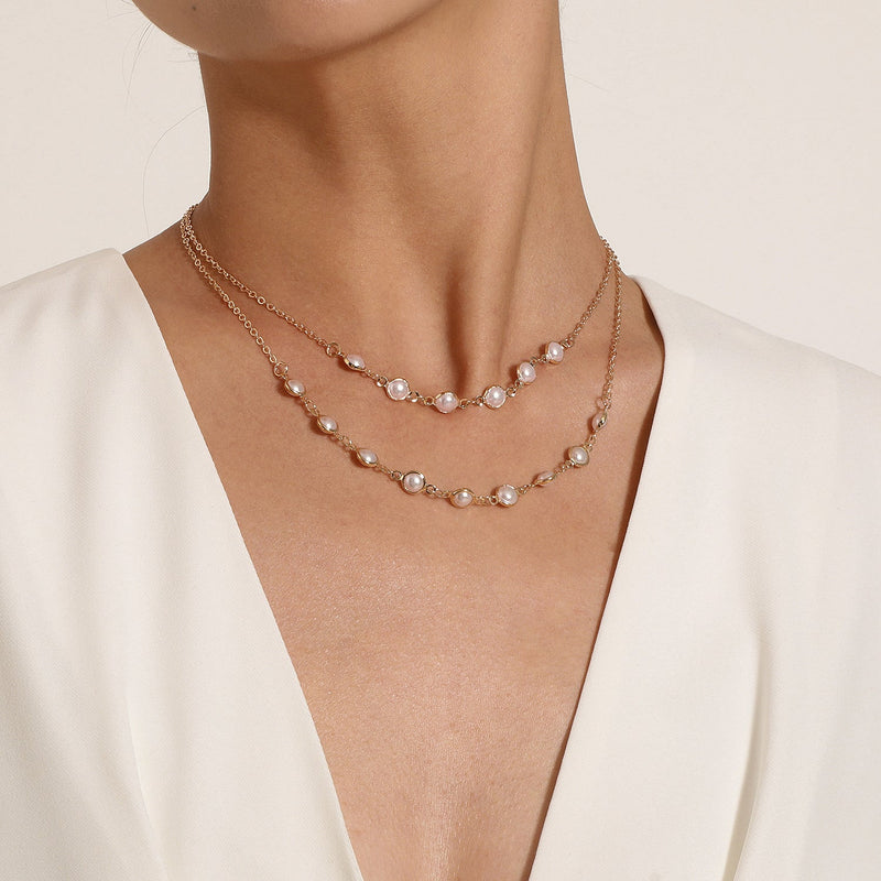 Double Layer Pearl Chain Necklace