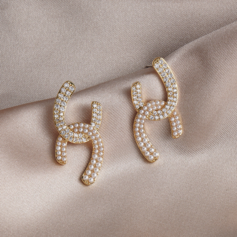 Romantic Double Rhinestone C Earrings