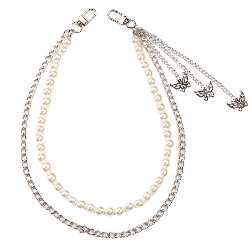 Geometry Butterfly Pendant Metal Pearl Chain Trousers Chain