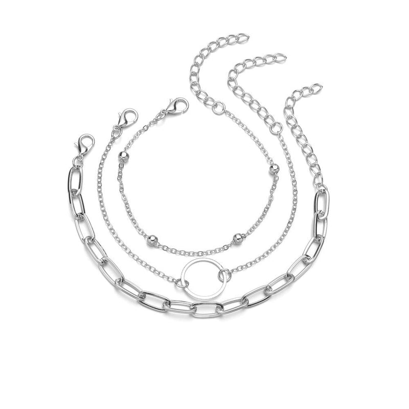 Punk Cuban Chain Charm Layered Bracelet Set