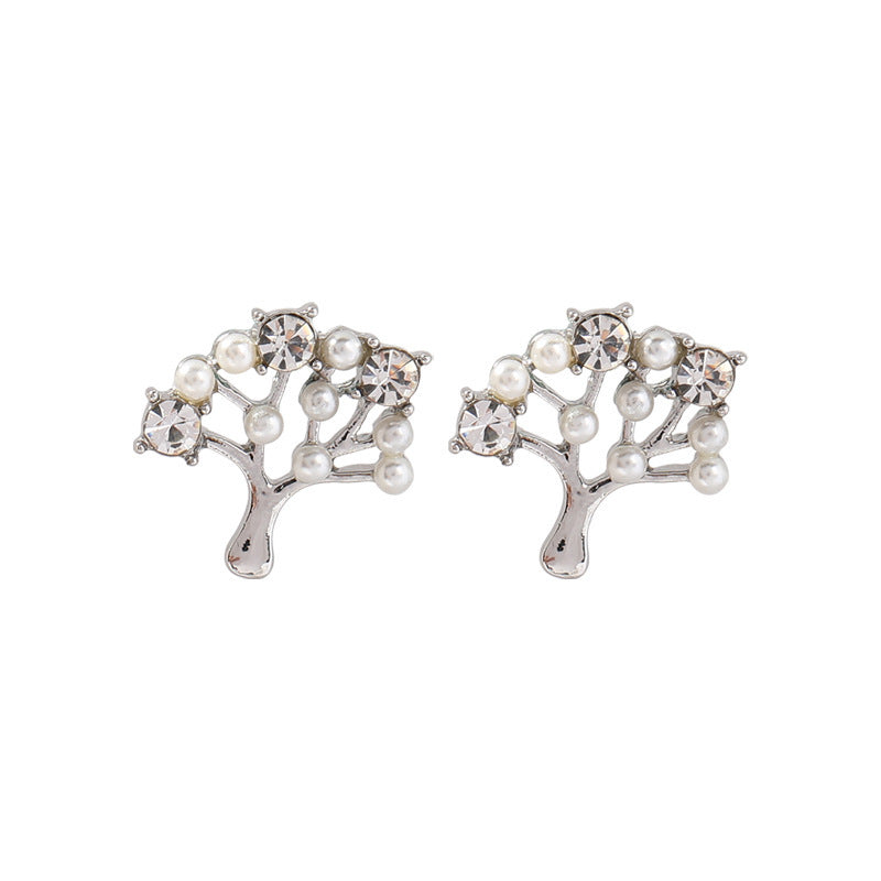 Tree Leaf Leaves Rhinestone Stud Earrings