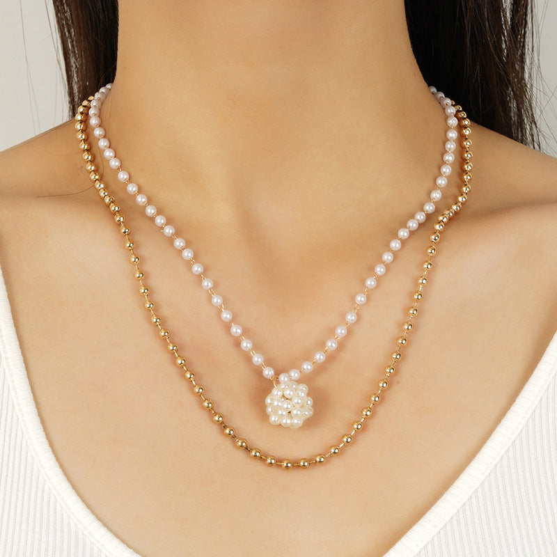 Double Layer Pearl Chain Pendant Necklace
