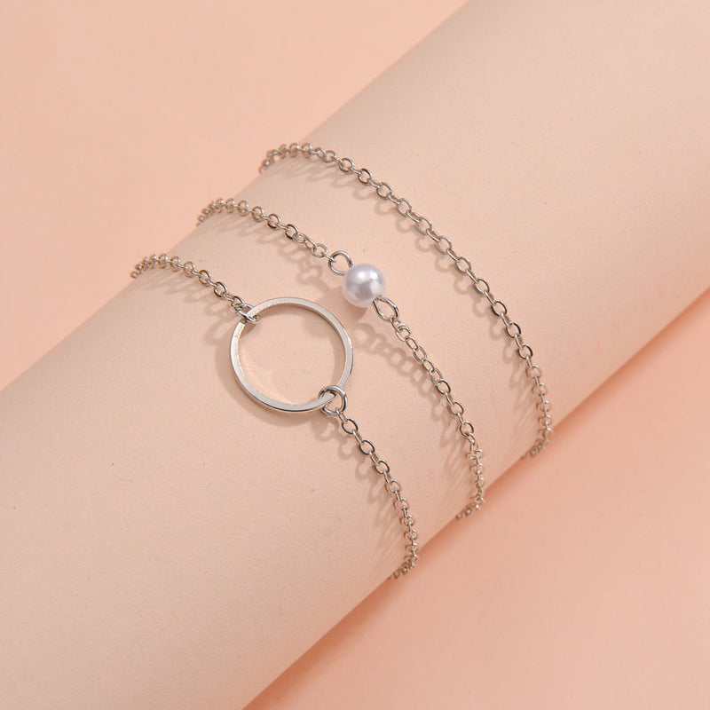 Round Charm Layered Chain Bracelet Set
