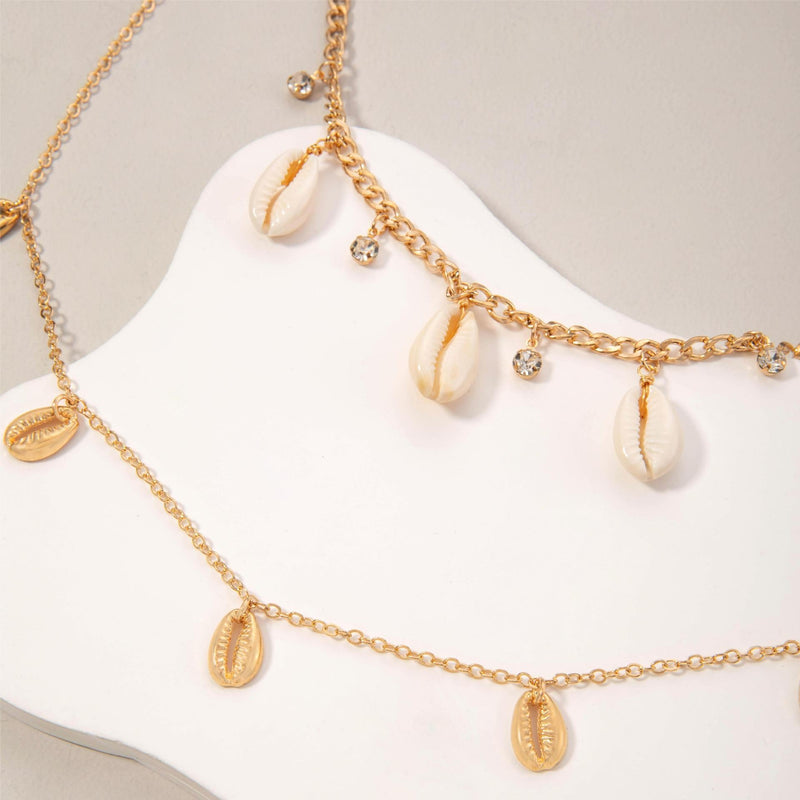 Beach Fashion Jewelry Two Layers Chain Shell Pendant Necklace