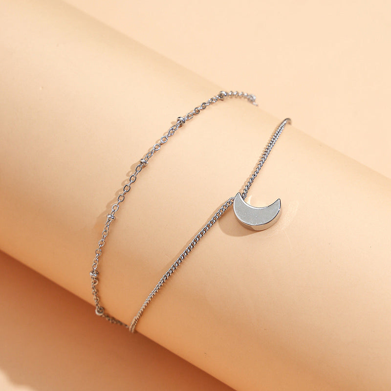 Double Layer moon Charm Chain Ankle Bracelet