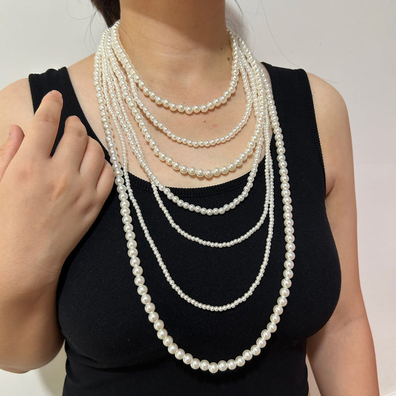 7 Layers Beaded Pearl String Necklace Big Statement Jewelry