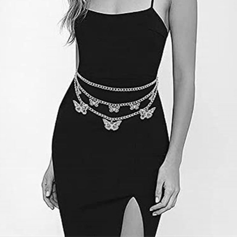 Hollow Butterfly Butterfly Belt Body Chain Shiny Waist Chain