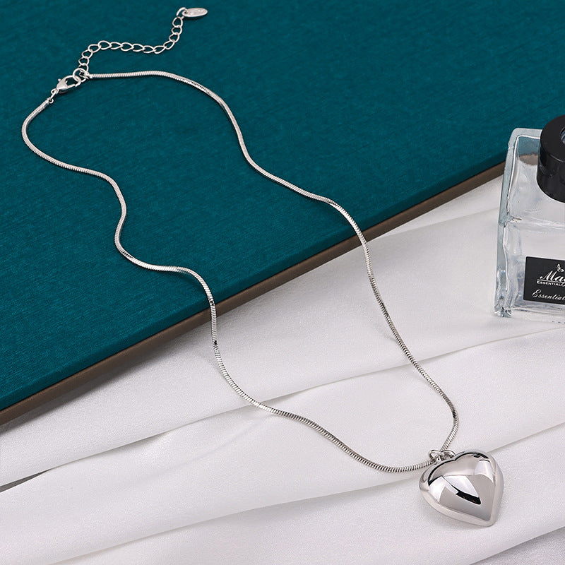 Peach Heart Snake Chain Necklace