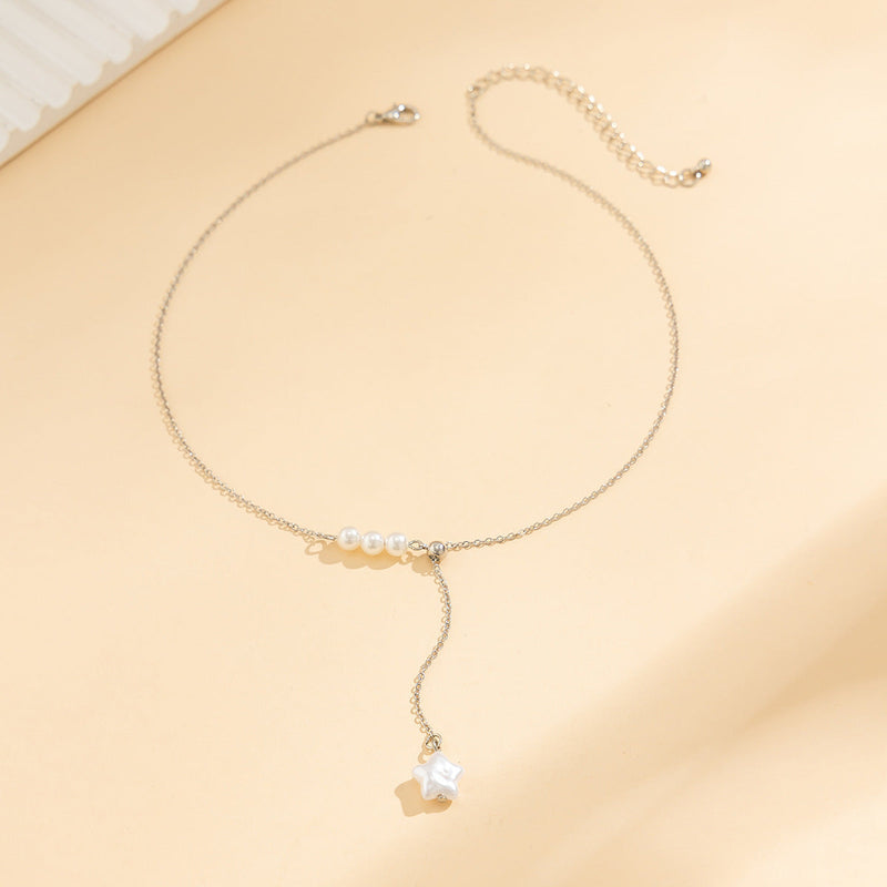 Vintage Star Necklace Pearl Tassel Pendant Necklace