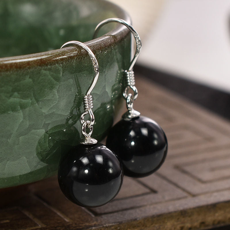 Nature Stone Black Agate Earring