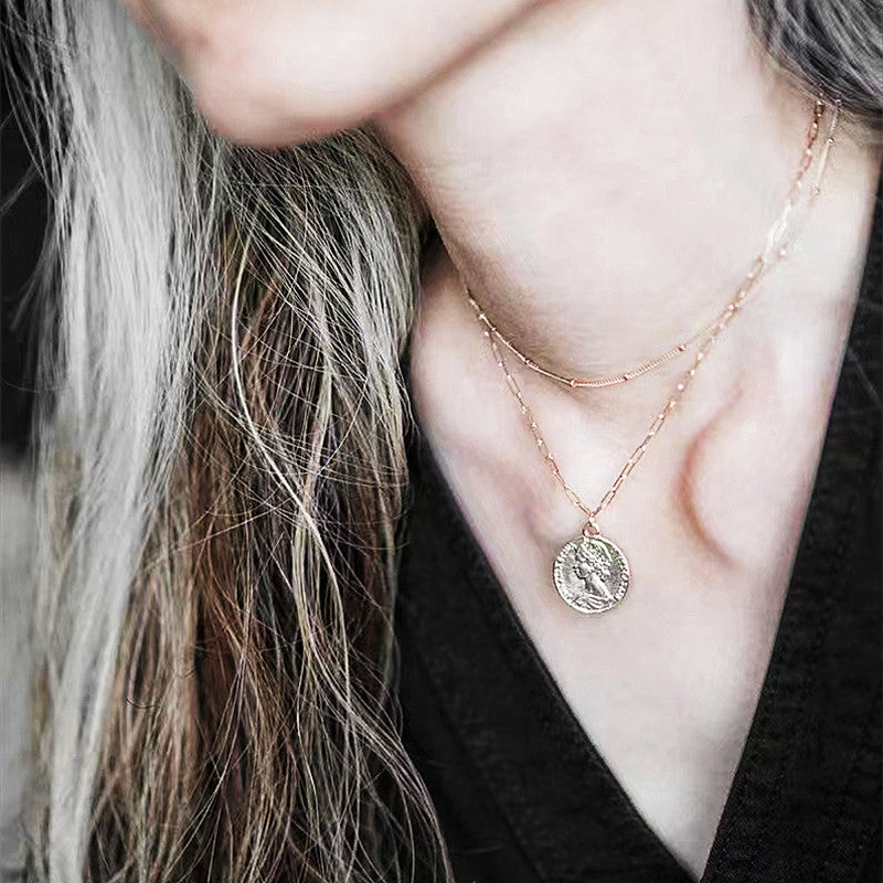 Double Layer Link Chain Coin Necklace