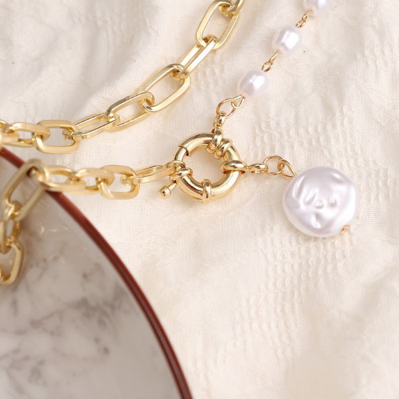 Irregular Shaped Pearl Chain Necklace