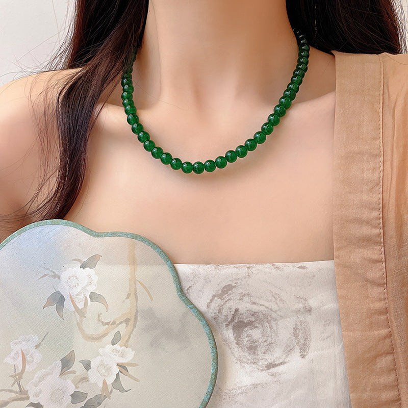 Handmade Green Glass Beads Choker Necklace