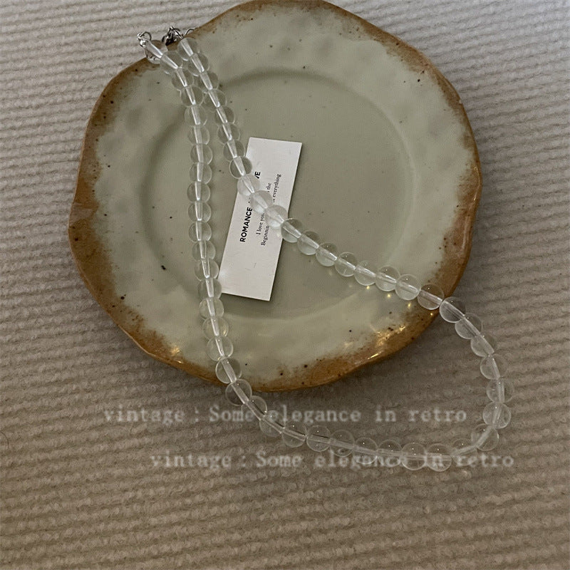 Round Clear Pearl Beads Strand Necklace