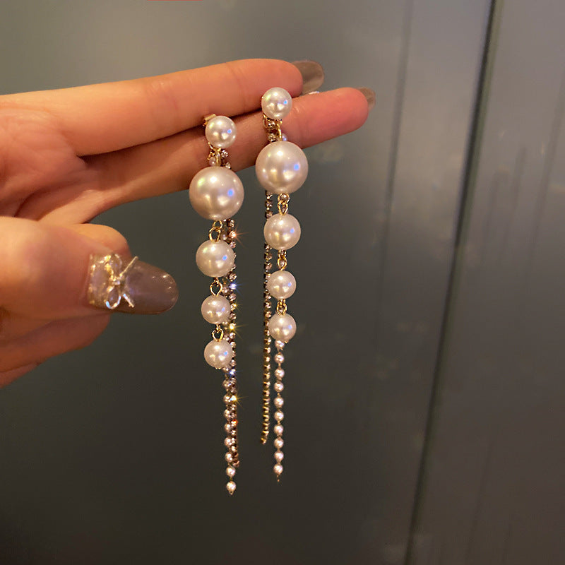 Elegant Rhinestones Long Earrings Imitation Pearl