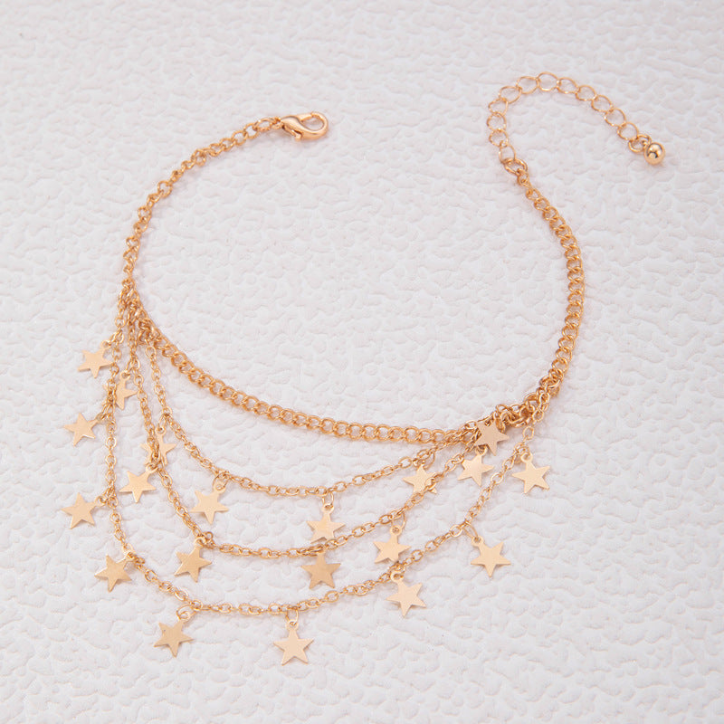 Double Layer Anklet Chain Star Tassel Chain Anklet Jewelry