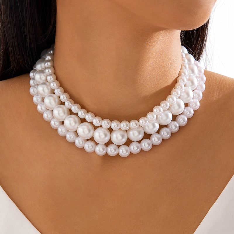 Elegant Synthetic Pearl Triple Multi Layer Choker Three Layer Pearl Necklaces