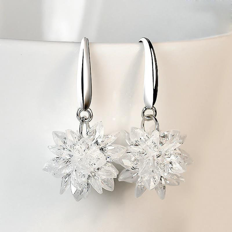 Handmade Long Tassels Flower Ball Crystal Hook Earrings