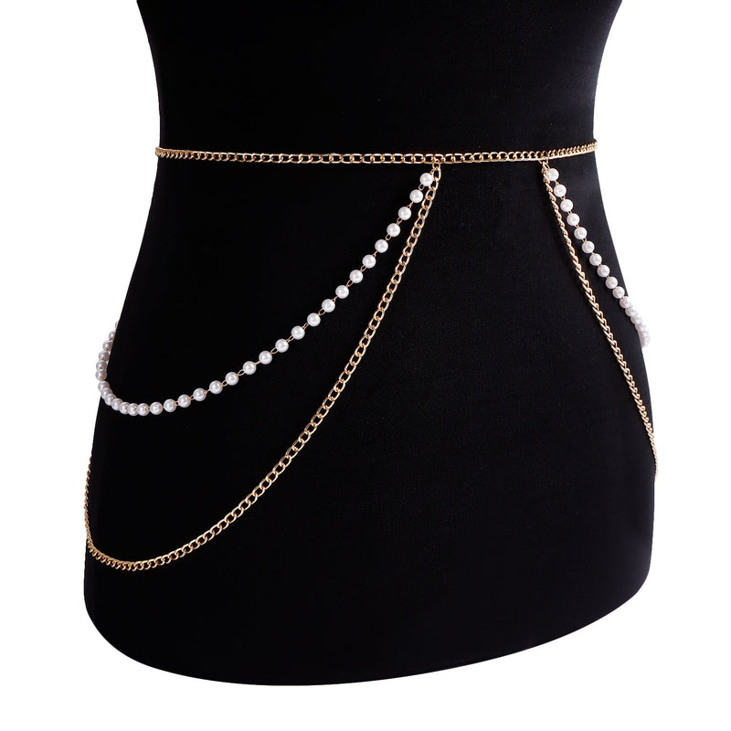 Sexy Body Jewelry Pearl Waist Chain for Women