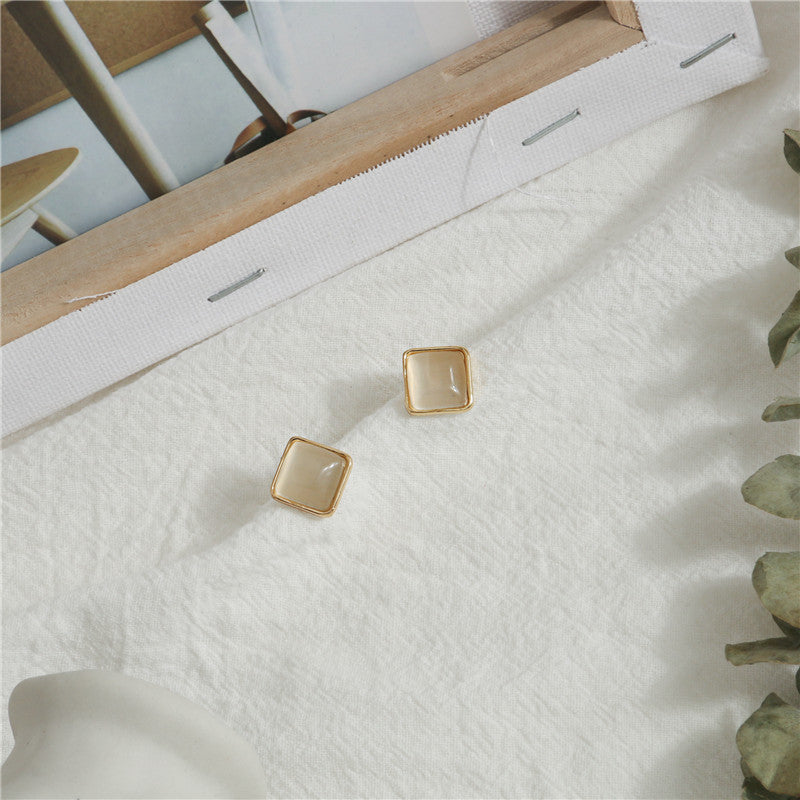 Geometric Square Opal Stud Earrings