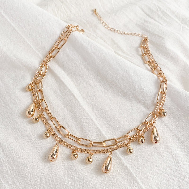 Hip Hop Droplet Bead Pendant Necklace Bracelet Set