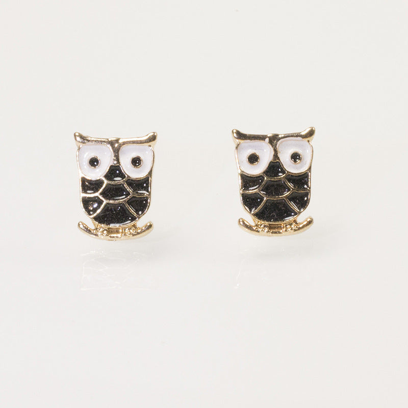Enamel Owl Stud Earring