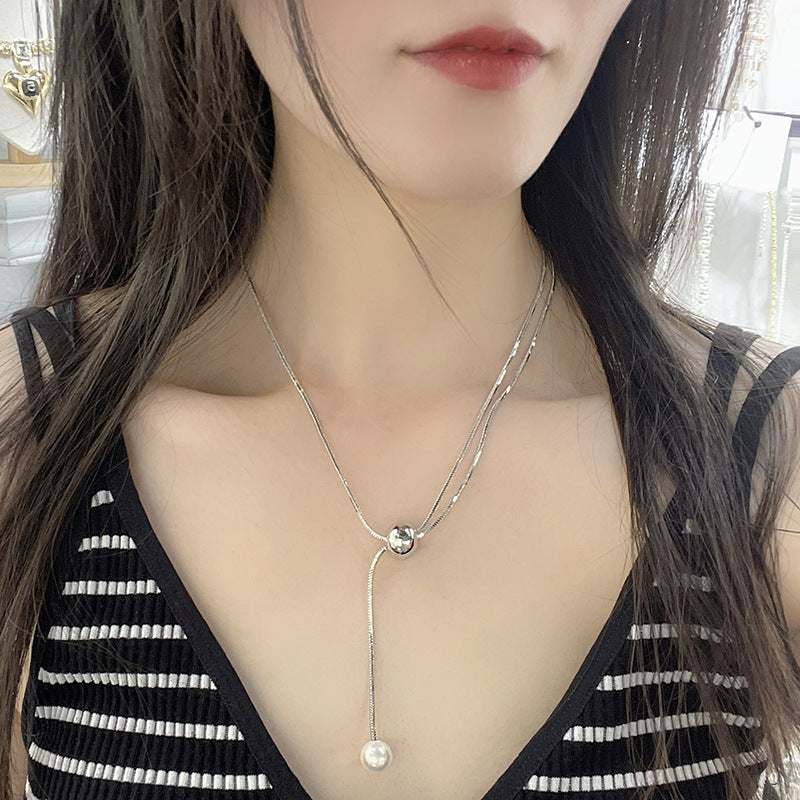 Long Tassel Choker Necklace for Women Small Ball Pendant