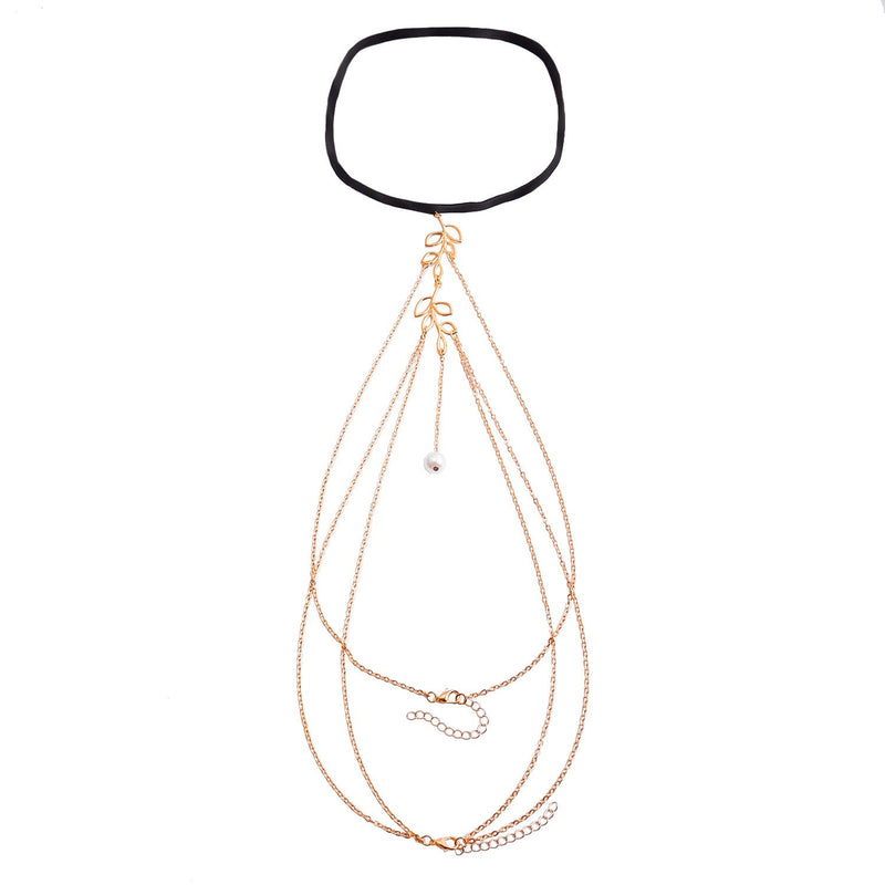 Multi Layer Tassel Pearl Clip Bead Leg Chain