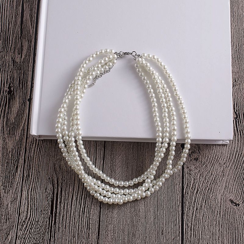 Multilayer Simulated Pearl Choker Necklace for Women
