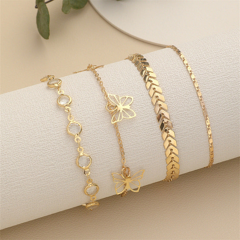 Rhinestone Butterfly Anklet Set Multi Layer Women Summer Beach Anklet Jewelry