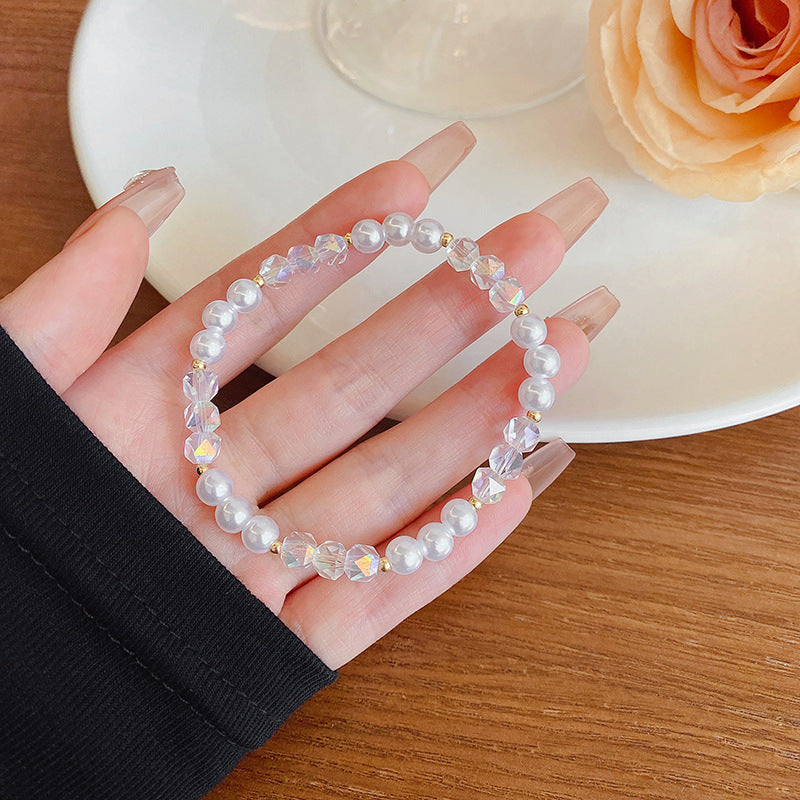 White Pearl Beaded Elastic Bracelet