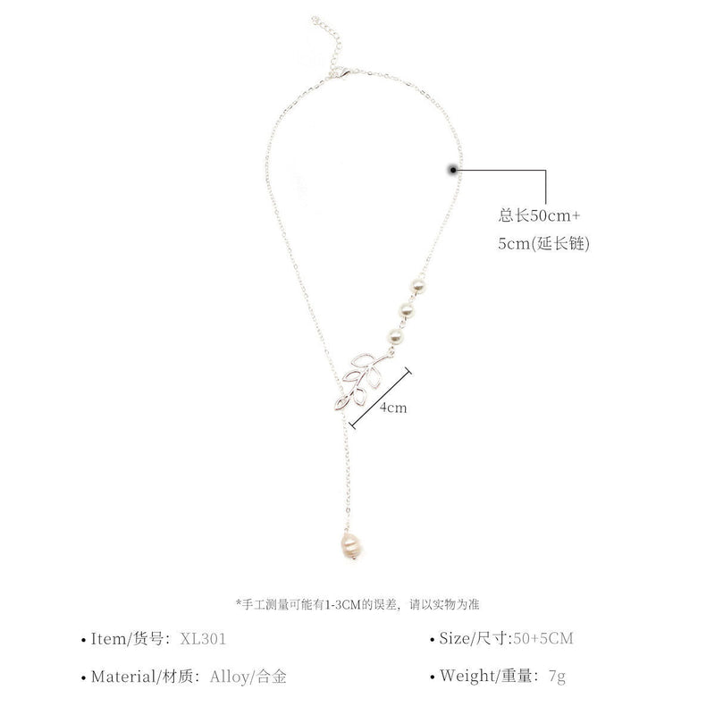 Leaf Pearl Water Drop Necklace