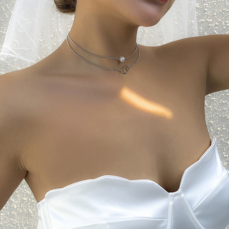 Modern Choker Necklace Two Layers Ring Chain