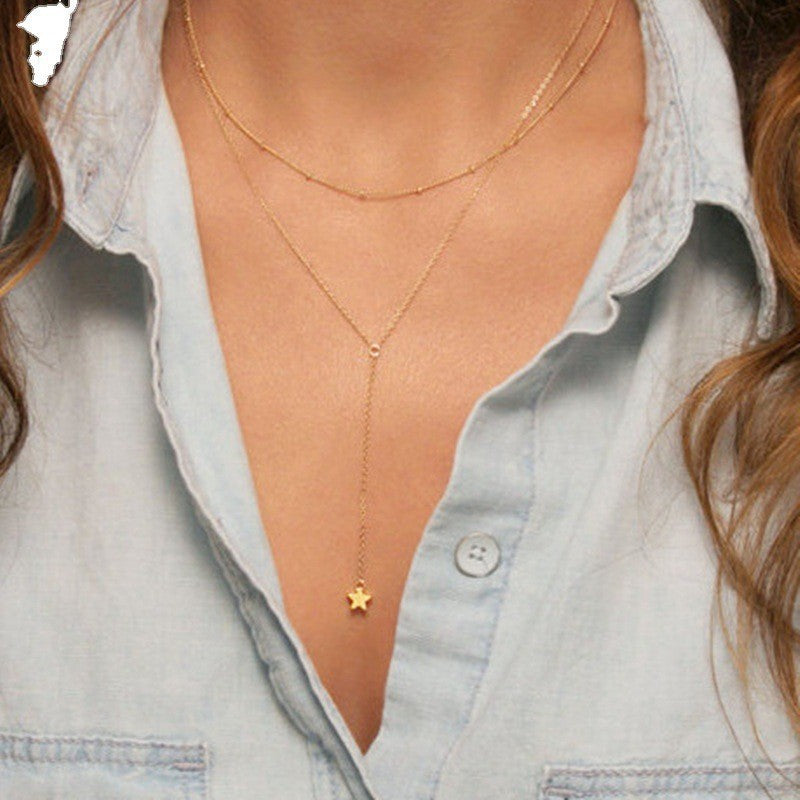 Star Round Bead Chain Long Necklace